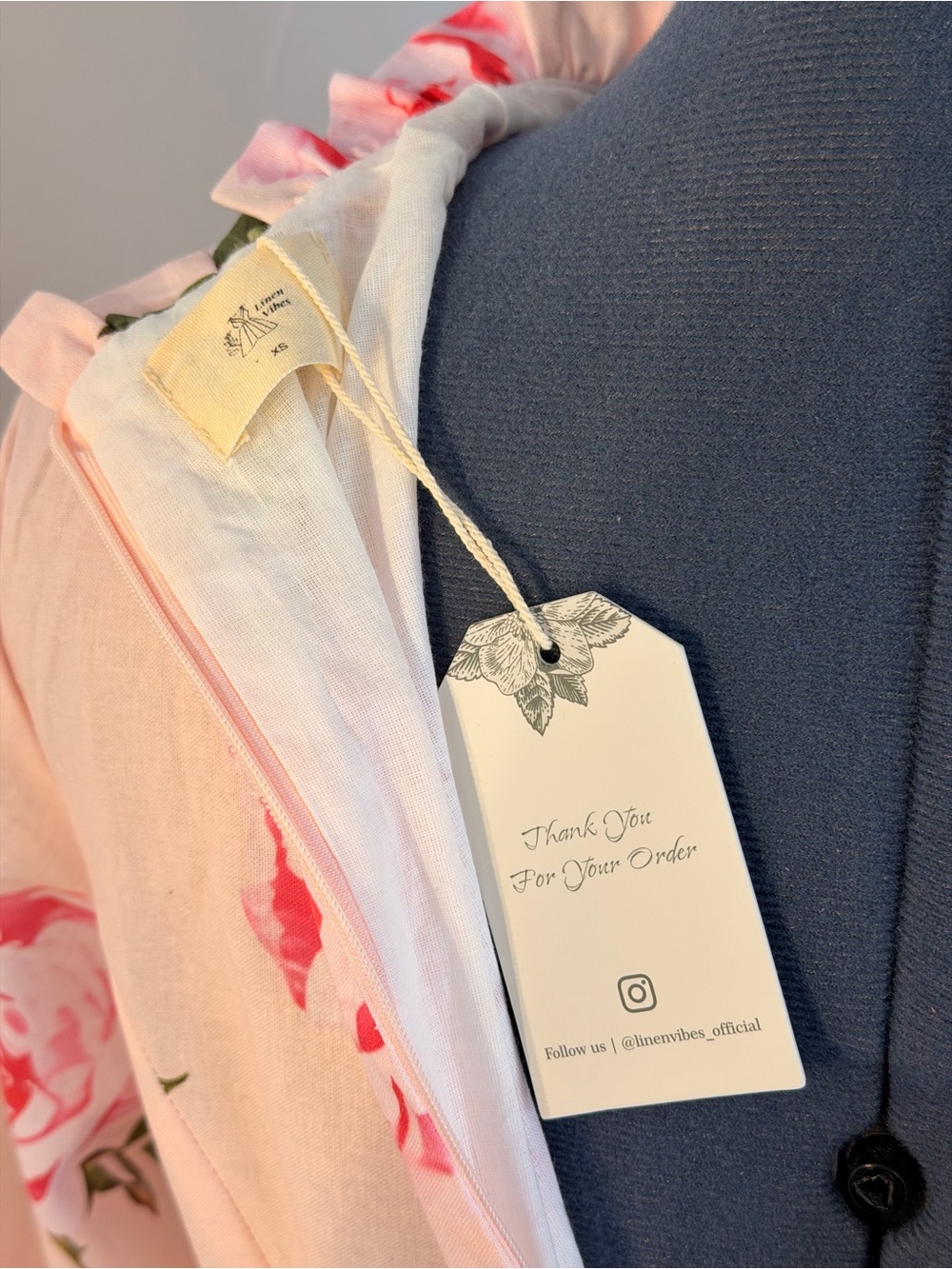 Chillinen / Linen Vibes Pink Rose-Print Midi Dress with Belt # 183 - Picture 5 of 12